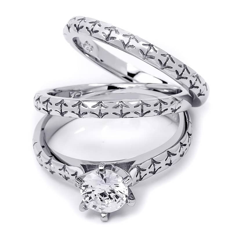1.25 CT Round Cut Wedding Band Engagement Ring Set Sterling Silver