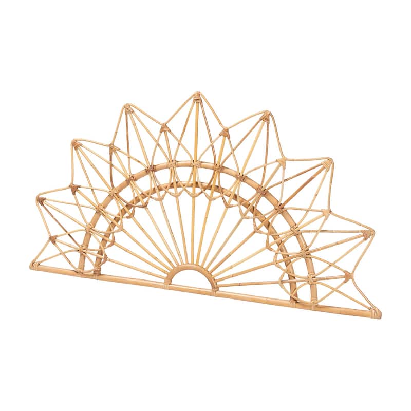 Solara Natural Rattan Headboard - Handwoven Wicker Wall-Mount Headboard in Sunburst Shape, Coastal Boho Bedroom Backdrop, Queen - Queen