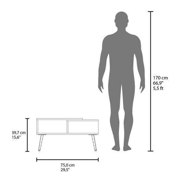 dimension image slide 0 of 2, Hack Berry Coffee Table with Open Storage and Conical Legs