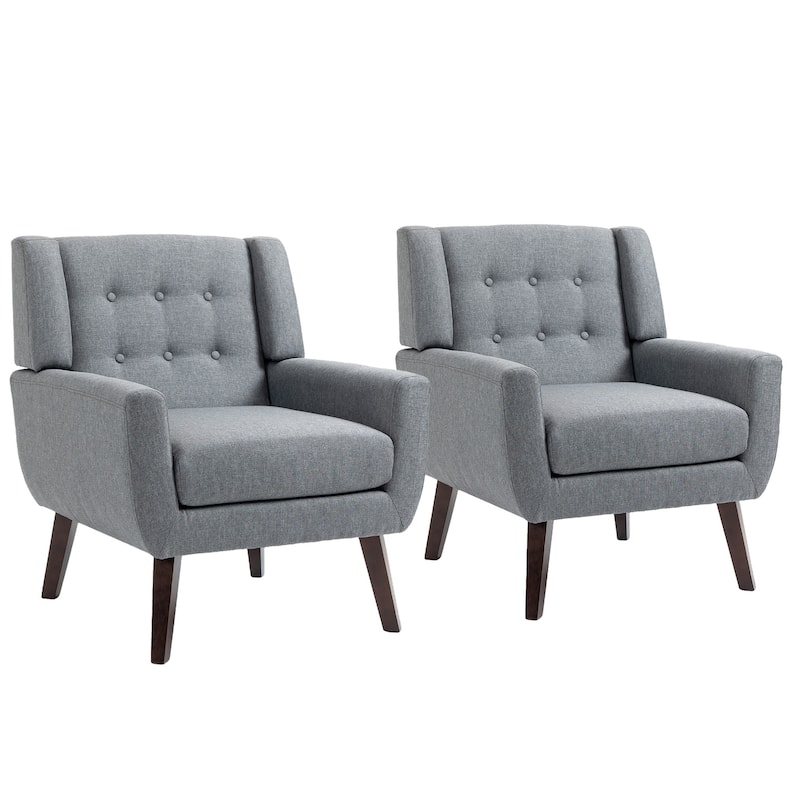 Set of 2 Modern Accent Chair Cotton Linen Upholstered Armchair for Living Room