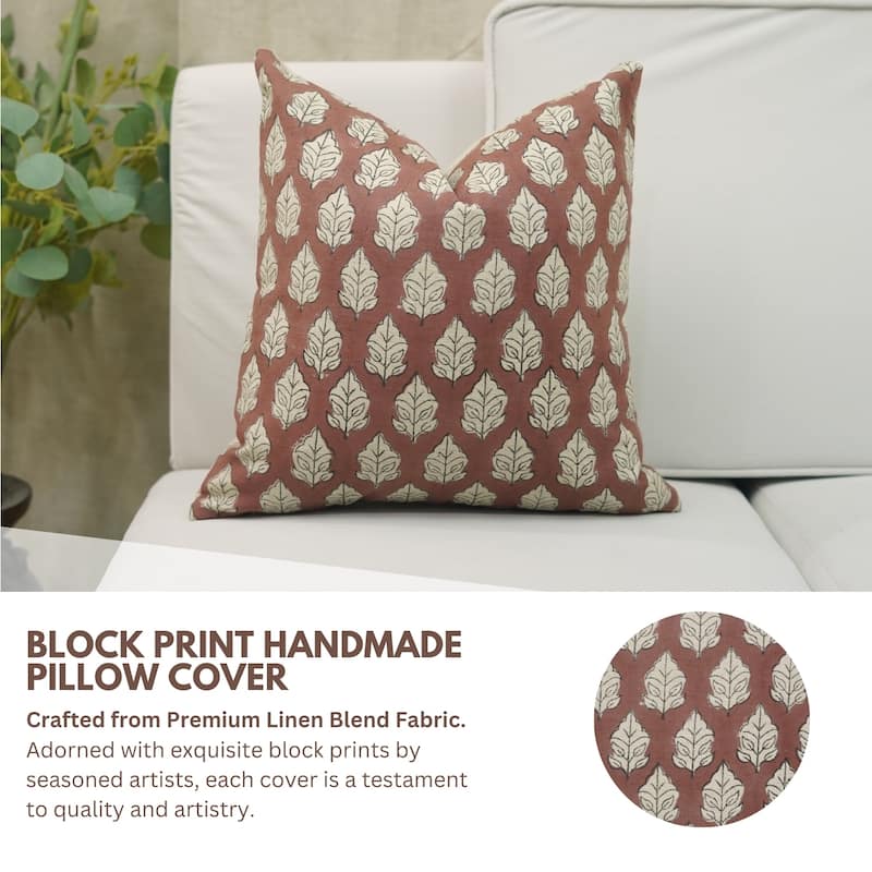 Fabdivine Handmade Floral or Weave Yellow Pillow Cover in Soft Linen for Block Print Room Boho Spring Home Décor, Lehar