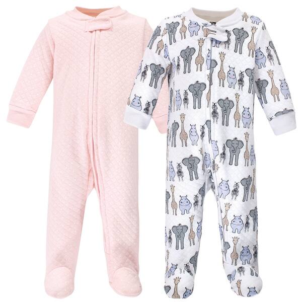 slide 1 of 1, Hudson Baby Infant Girl Premium Quilted Zipper Sleep and Play 2pk, Pink Safari 0-3 Months - Pink Safari