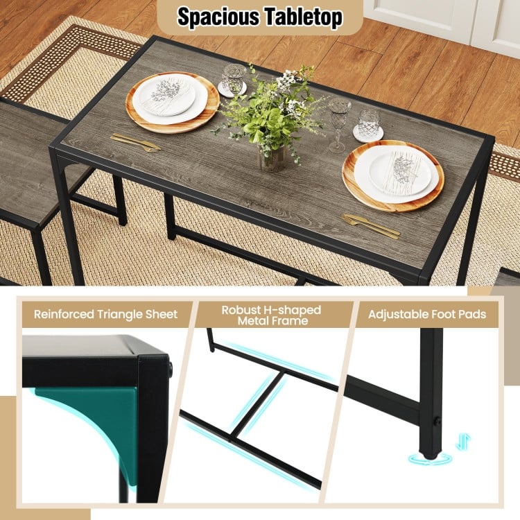 3 Pcs Dining Set Compact Table and 2 Chair with Metal Frame for for Small Space