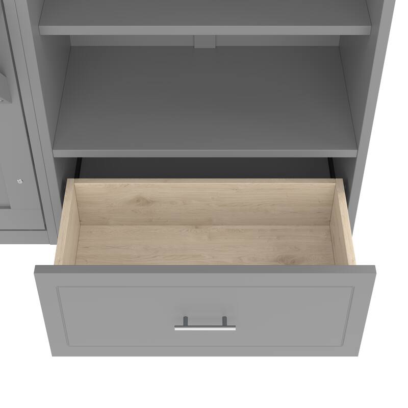 Murphy Bed Queen Size Wall Bed Heavy Duty Cabinet Bed Frame with with 4-Tier Storage Compartments 1 Drawer Convertible Bed