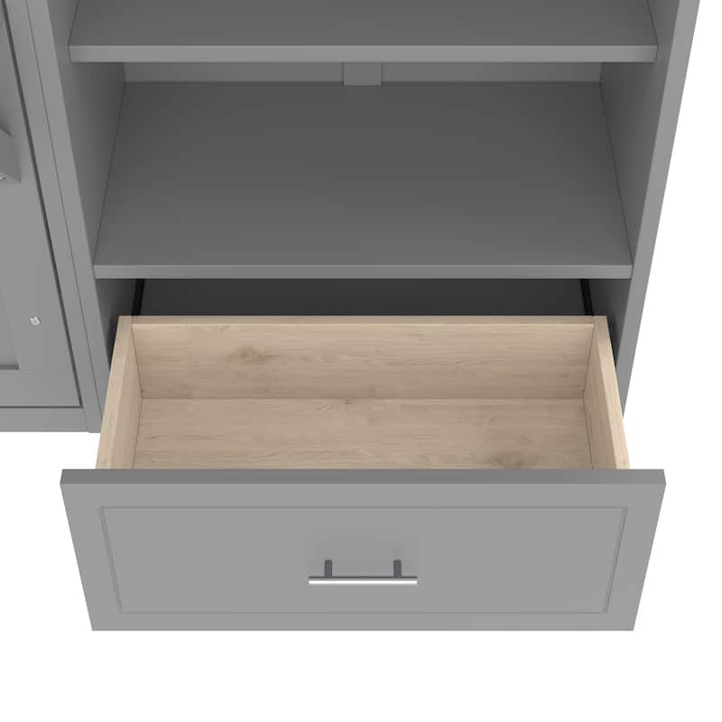 Queen Size Murphy Bed with Height Adjustable Storage Compartments and Shelf