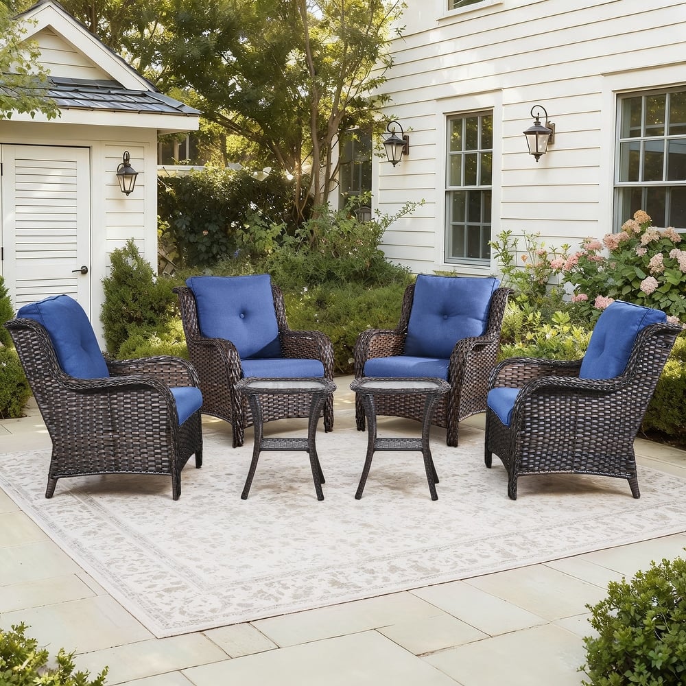 Gymojoy 6-Piece Outdoor Wicker Patio Set - 4 Chairs & 2 Side Tables, All-Weather for Deck, Garden, Pool