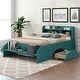 preview thumbnail 29 of 55, Solid Wood Platform Bed Frame Imitate Bridge Design Drawers Dark Green - Twin