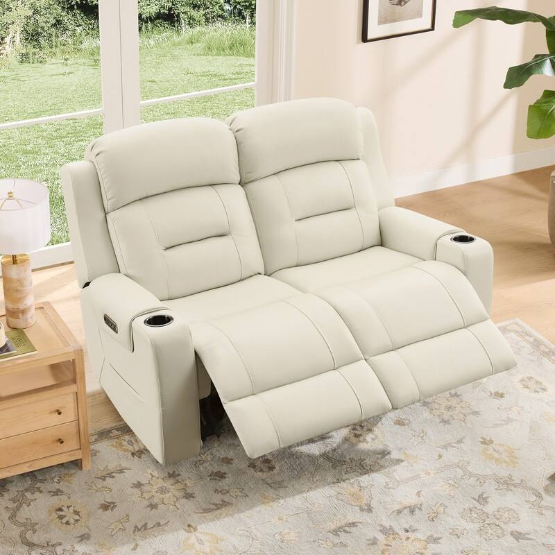 Spruce & Spring Genuine Leather Power Reclining Sofa with Wireless Charging