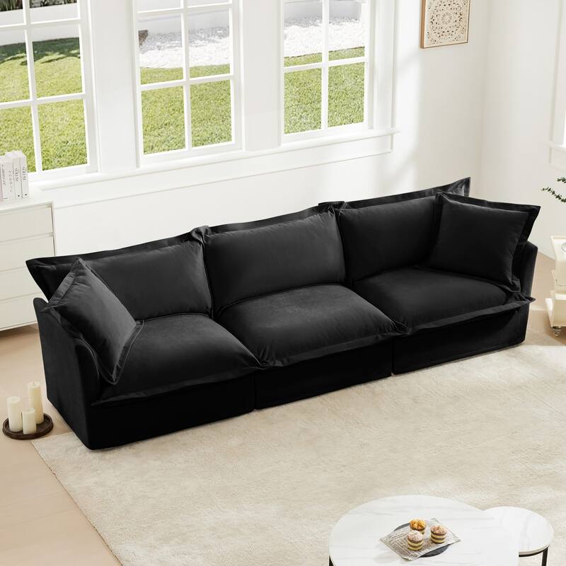 Modern 3 Seater Upholstered Sofa with 2 Pillows