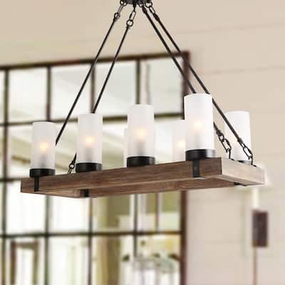The Gray Barn Farmhouse 8-Light Kitchen Island Rustic Wood Pendant Lights - 29.5"X 11.875"X 23.25"