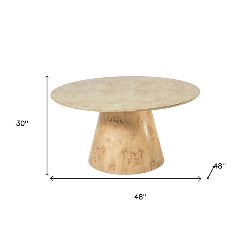 HomeRoots 48" Natural Wood Pedestal Base Round Top Dining Table - 48.00 in. x 30.00 in. x 48.00 in.