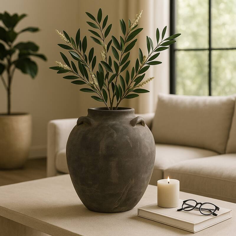 Decorative Vase - Terracotta Multi Handles - Gray, 15"