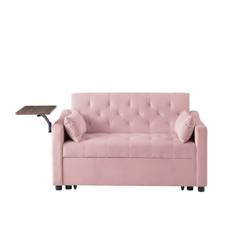 Velvet Pull Out Loveseat Sofa Convertible Sleeper Love Seat Bed w2 Pillow & 2 Pillows, Shelves Futon Sofa for Apartment
