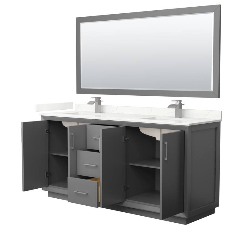 Strada 72-inch Double Vanity, Quartz Top, 70-inch Mirror