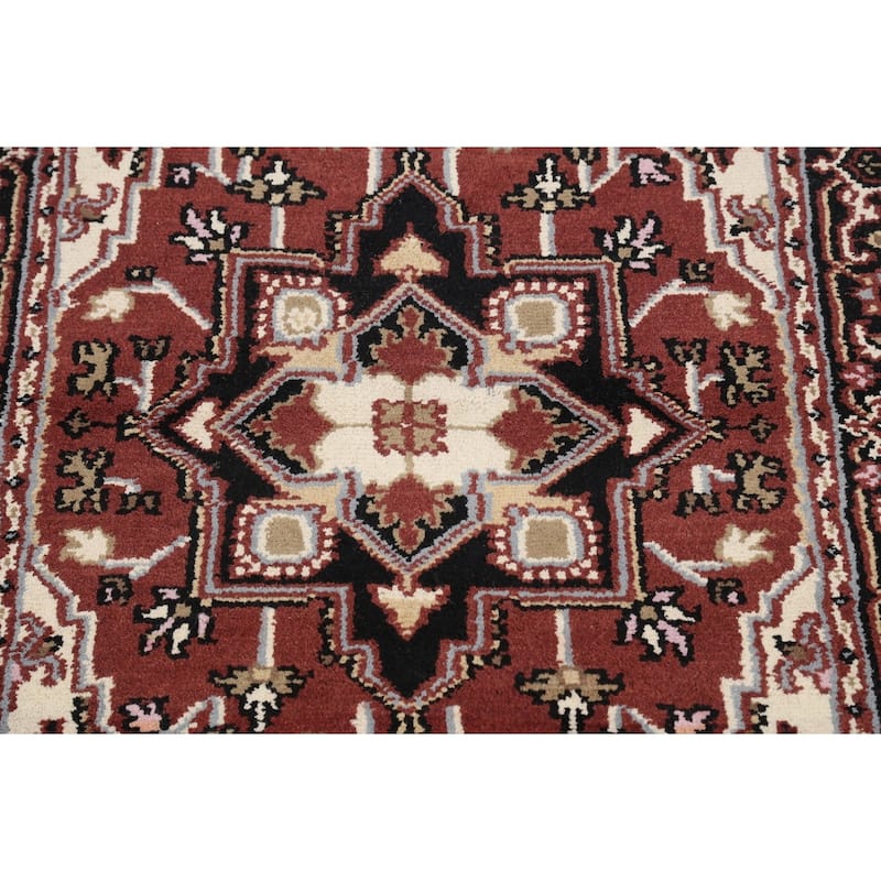 Geometric Heriz Oriental Foyer Area Rug Hand-knotted Wool Carpet - 3'11" x 6'1"