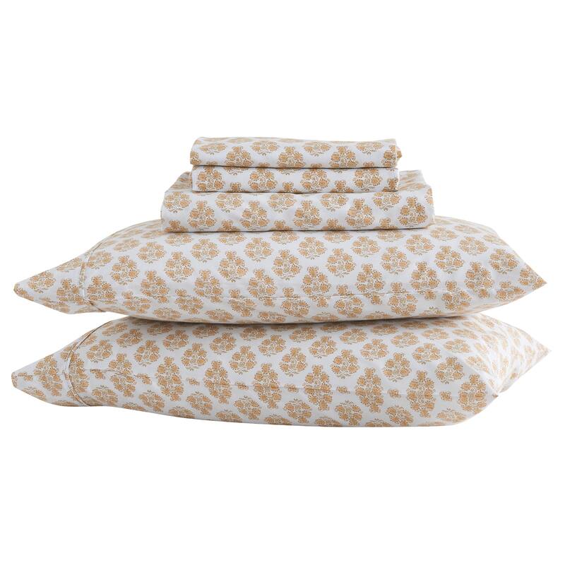 Patina Vie Maison Cotton & Rayon from Bamboo Blend Printed Sheet Set - Queen - Peach Floral