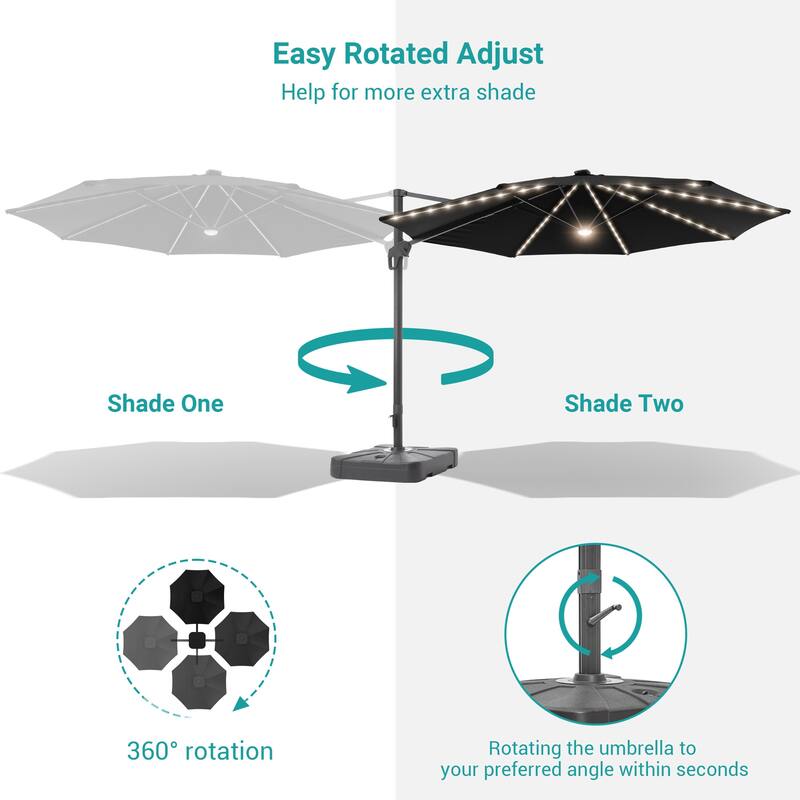 11FT Solar LED Patio Cantilever Umbrella With Resin Base by Bonosuki