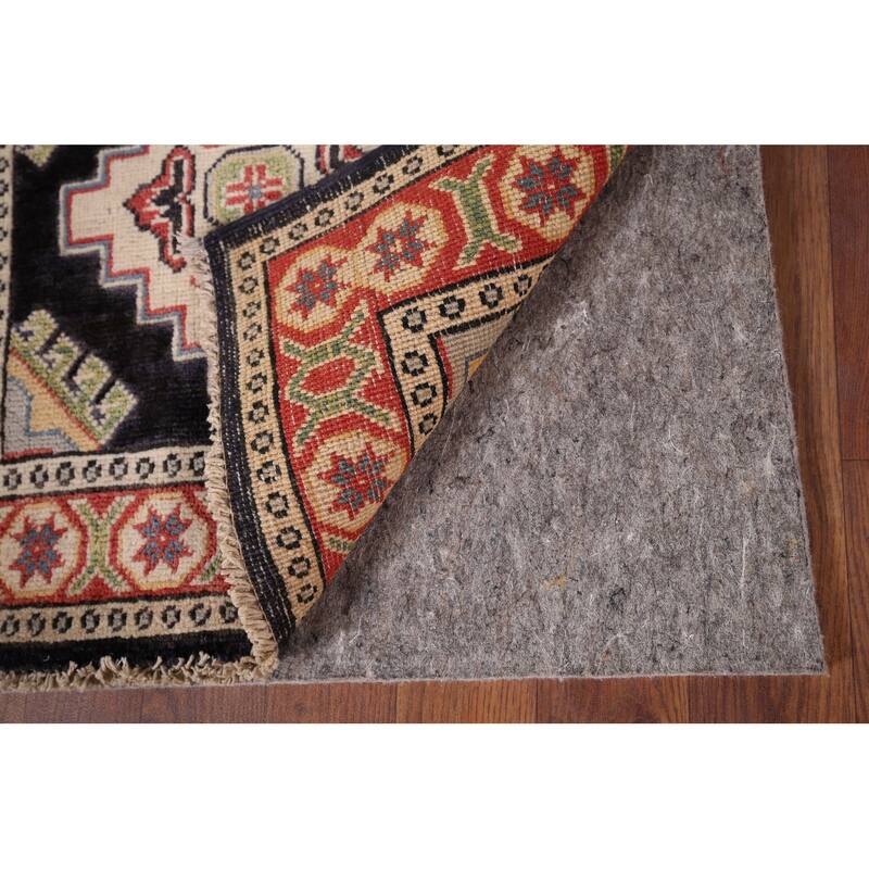 Black Geometric Kazak Oriental Foyer Rug Hand-Knotted Wool Carpet - 2'1" x 2'8"