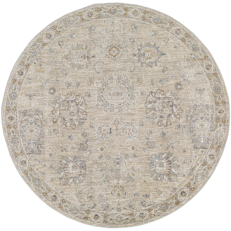 Livabliss Avant Garde Updated Traditional Medallion Area Rug - Beige - 5'3" x 5'3" Round