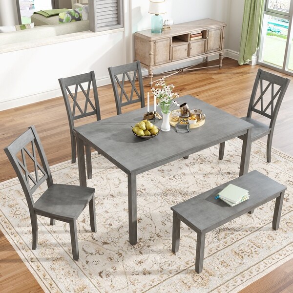 6 piece Table set with Cross Back 4 Chairs and Bench Bed Bath