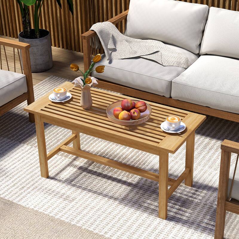 Gymax 36''Patio Coffee Table Solid Wood Coffee Table w/ Slatted