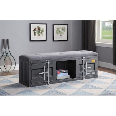 Cargo Gray Fabric & Gunmetal Finish Bench W/Storage
