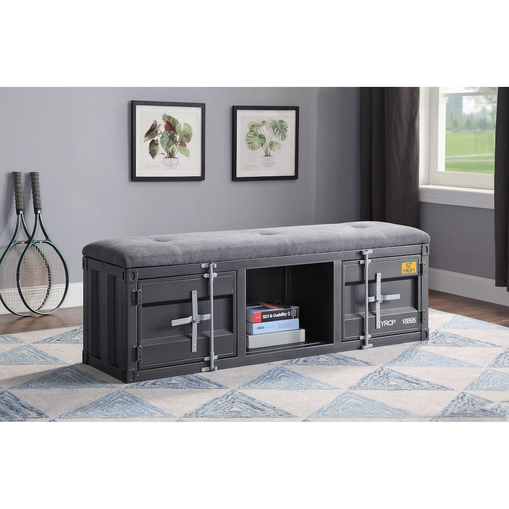 Cargo Gray Fabric & Gunmetal Finish Bench W/Storage
