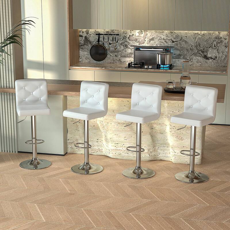 VECELO Bar Stools Set of 2 Armless Adjustable Swivel Modern PU Leather Button Barstools Four Colors are Available