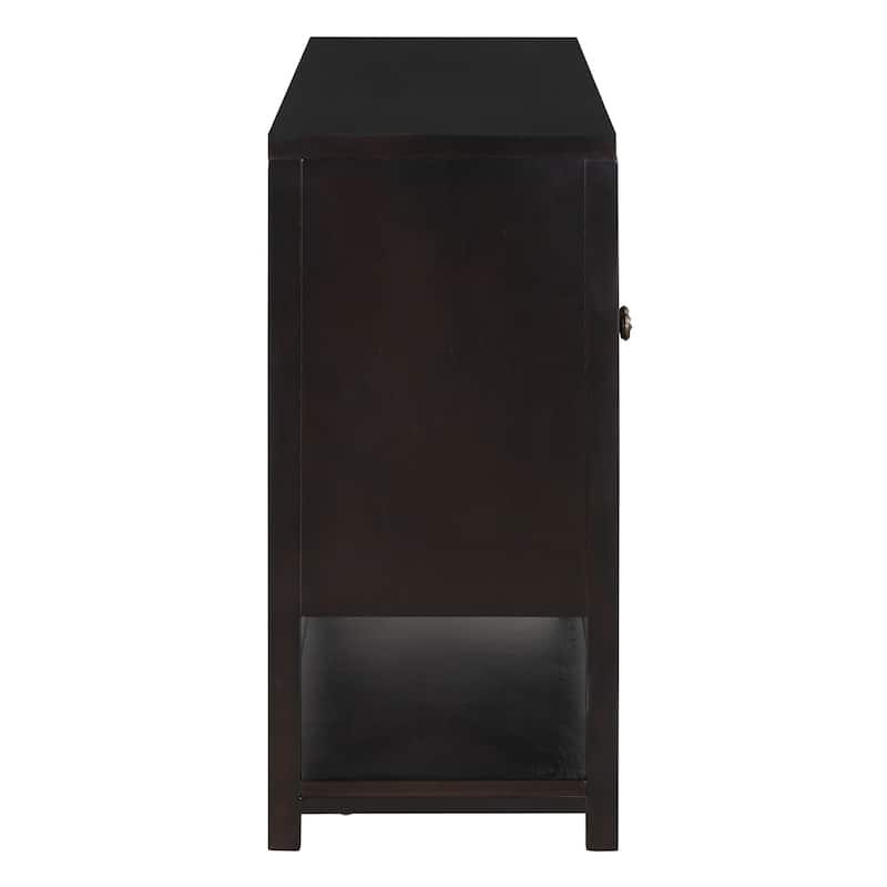 Sideboard Cabinet with Mirrored Doors, Accent Cabinets with Open Shelves, Storage Cabinet with Acacia Wood Legs