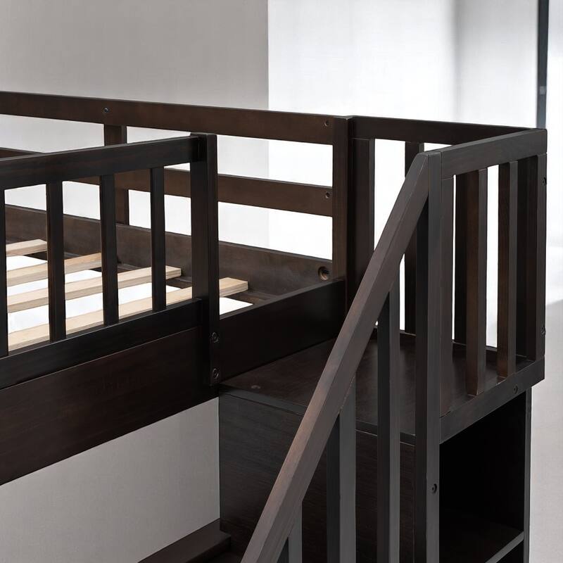 Full Over Full Bunk Bed with Storage Staircase and Shelves, Convertible Design, No Box Spring Needed,kid beds