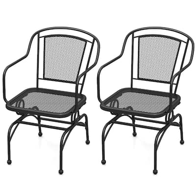 Gymax Patio Rocking Chairs Set of 2 w/ Metal Mesh Backrest & Seat