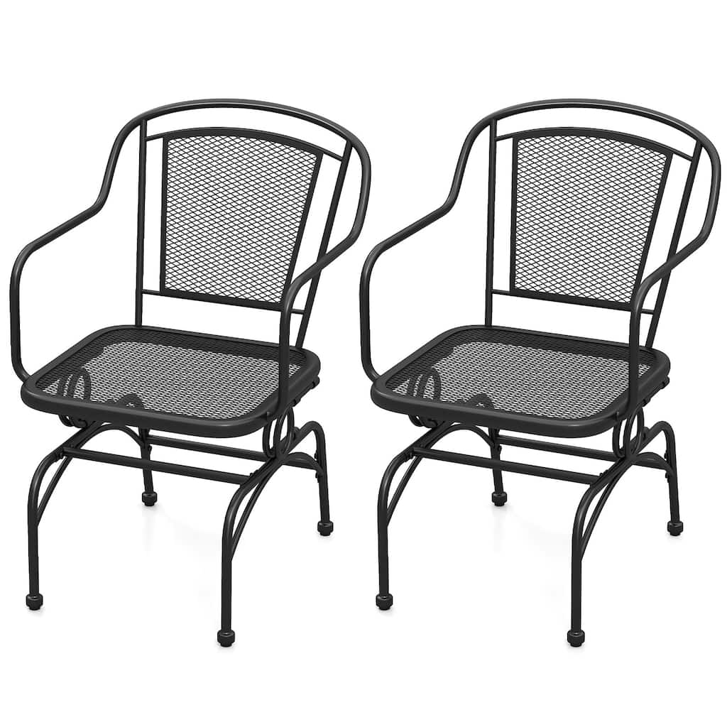 Gymax Patio Rocking Chairs Set of 2 w/ Metal Mesh Backrest & Seat