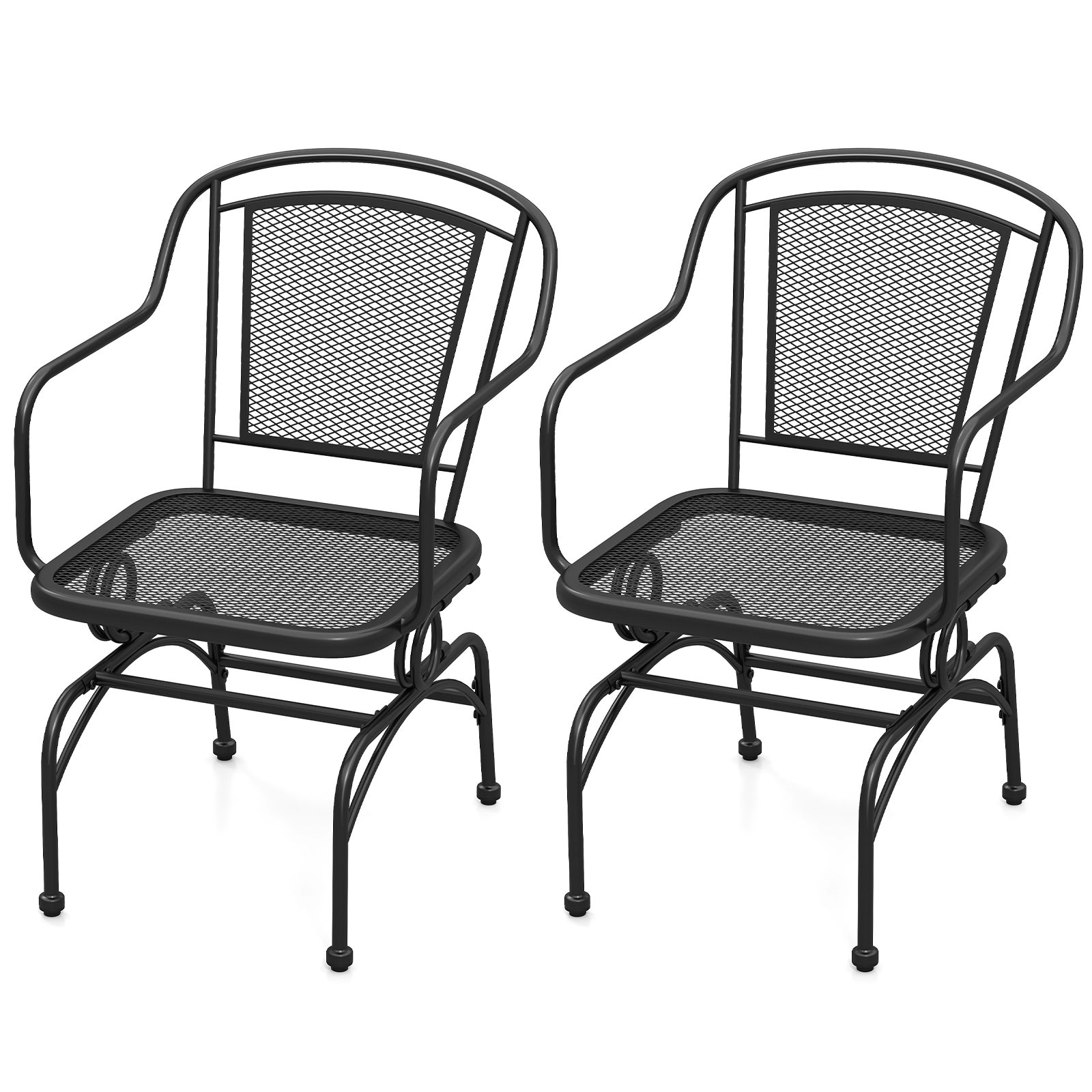 Gymax Patio Rocking Chairs Set of 2 w/ Metal Mesh Backrest & Seat