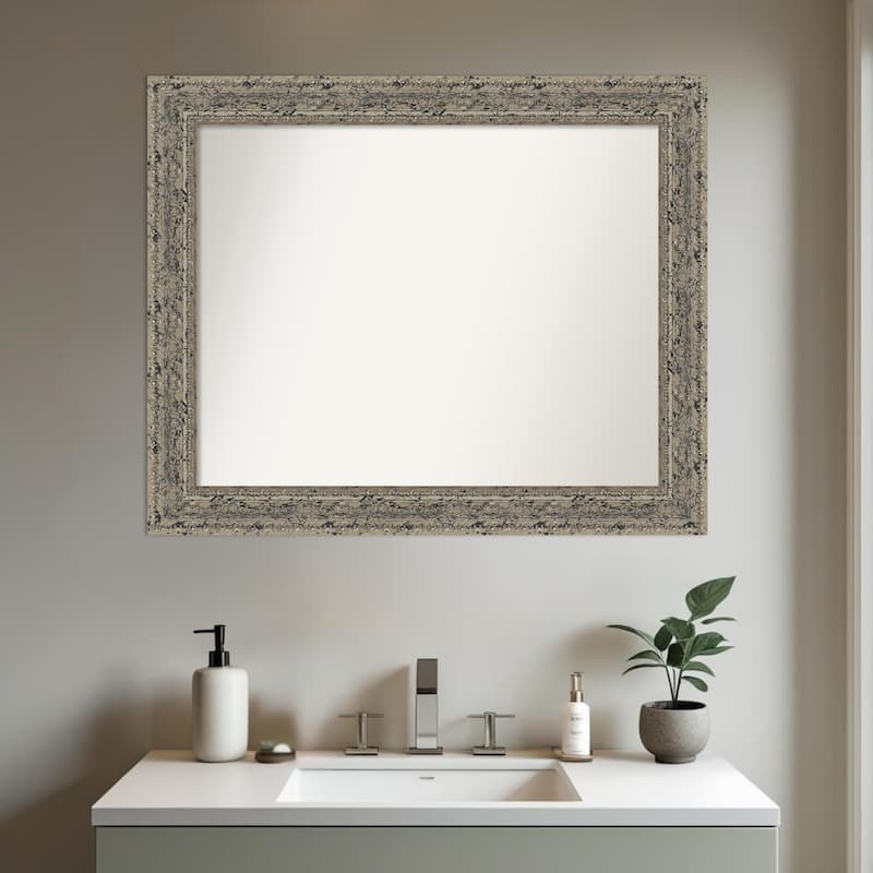Attic Aged Non-Beveled Wood Framed Bathroom Vanity Wall Mirror