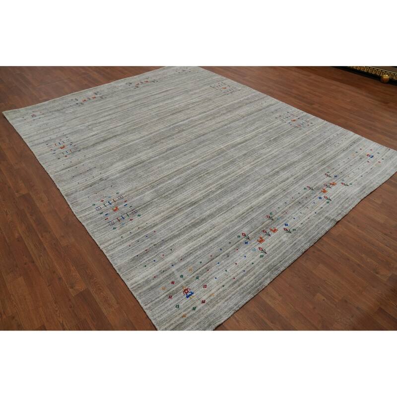 Hand Knotted Oriental 100% Wool Carpet Tribal Animal Pictorial Greys & Charcoal Gabbeh Area Rug - 9' 10'' X 7' 10''
