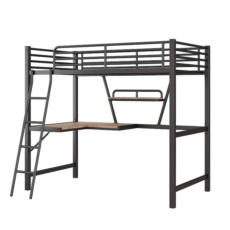 Twin Size Loft Metal & MDF Bed with Desk and Shelf