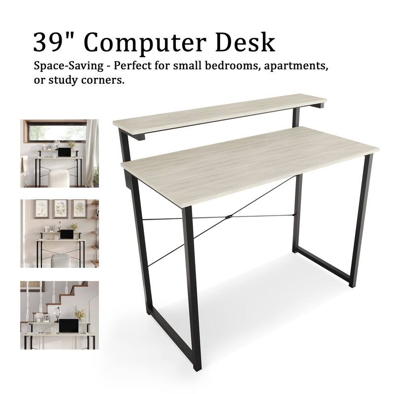 CraftPorch Minimalist 39-Inch Metal Computer Desk With Shelf