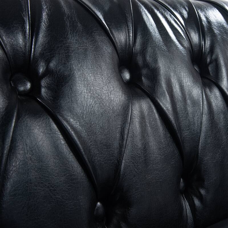 84.65" PU Chesterfield Sofa with Pocket Springs, Birch Legs, Comfortable 3-Seater