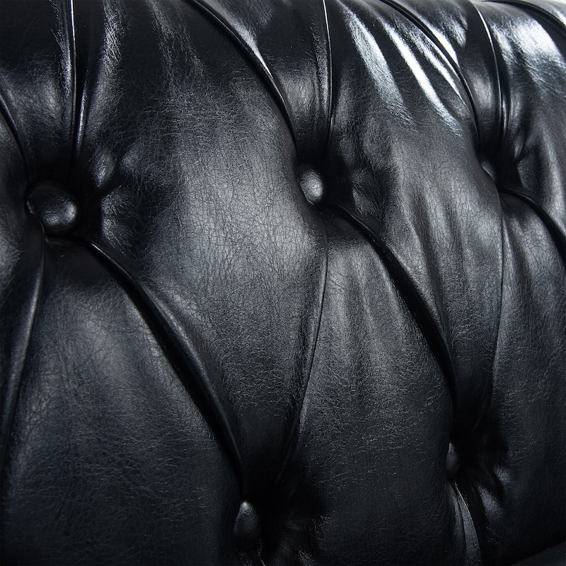 84.65" PU Leather Chesterfield Sofa with Rolled Arms (3-Seater)