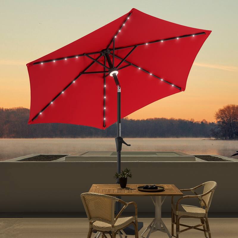 BONOSUKI Aluminum 9ft LED Patio Umbrella w/200gsm solution-dyed fabric - Red
