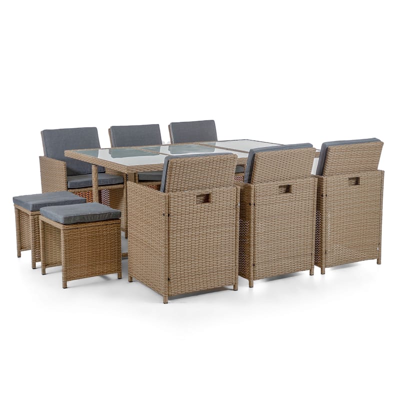 Liyana Transitional Compact Wicker and Glass 11-Piece Outdoor Dining Set by M&L Co.