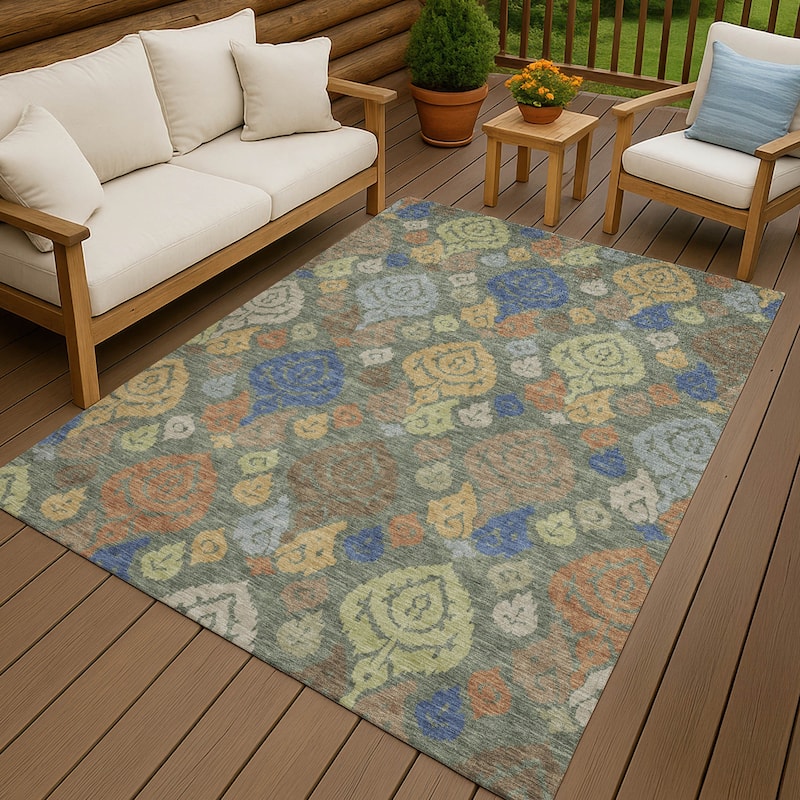 Machine Washable Indoor/ Outdoor Casual Zona Chantille Rug - Basil - 8' x 10'