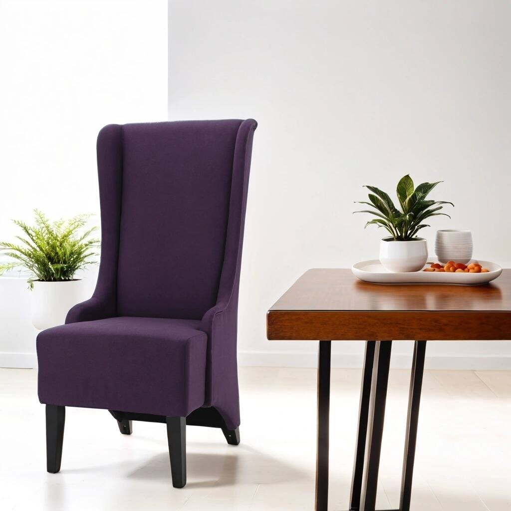 Plum High-Back Dining Chair - Wingback Design with Upholstered Seating