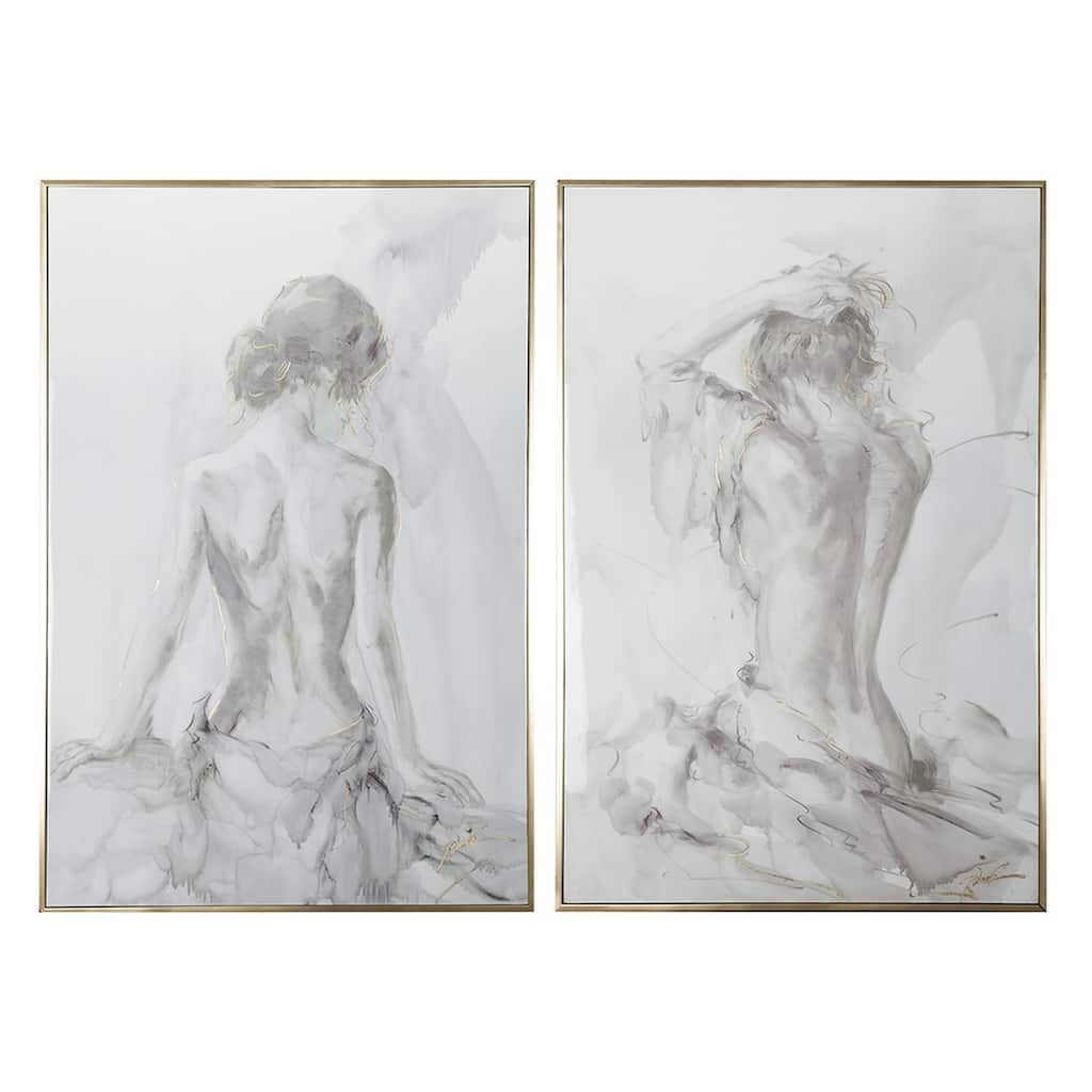 Tia 33 x 49 Hanging Wall Art Portrait Set of 2, Gray Feminine Figure Sketch
