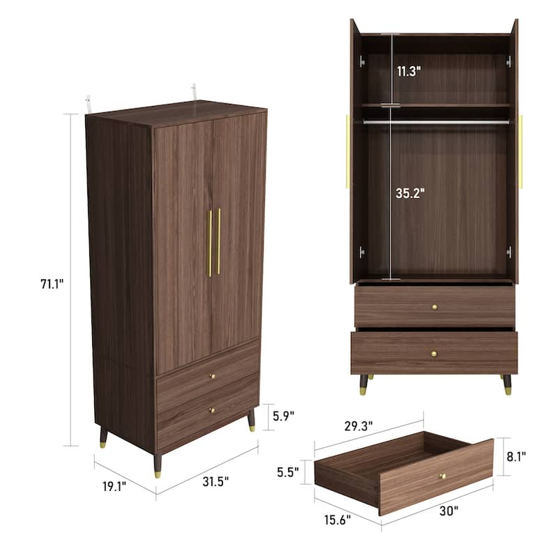 31.5"Wx70.9"H Armoire Wardrobe Storage Cabinet Closet Hanging Drawers