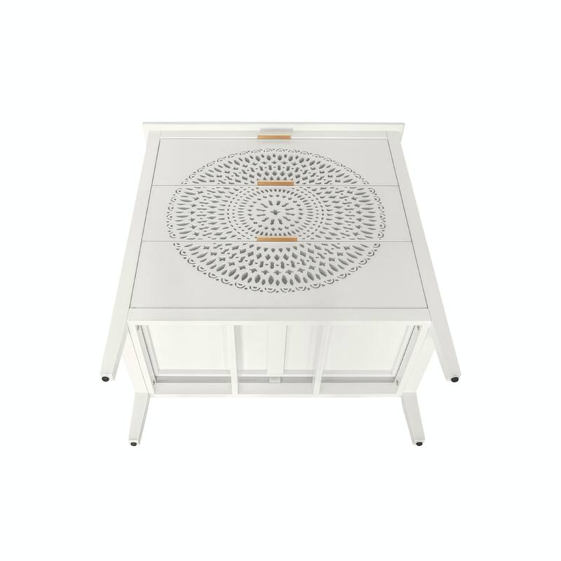 3-Drawer Cabinet with Hollow-Carved Design and Metal Handles