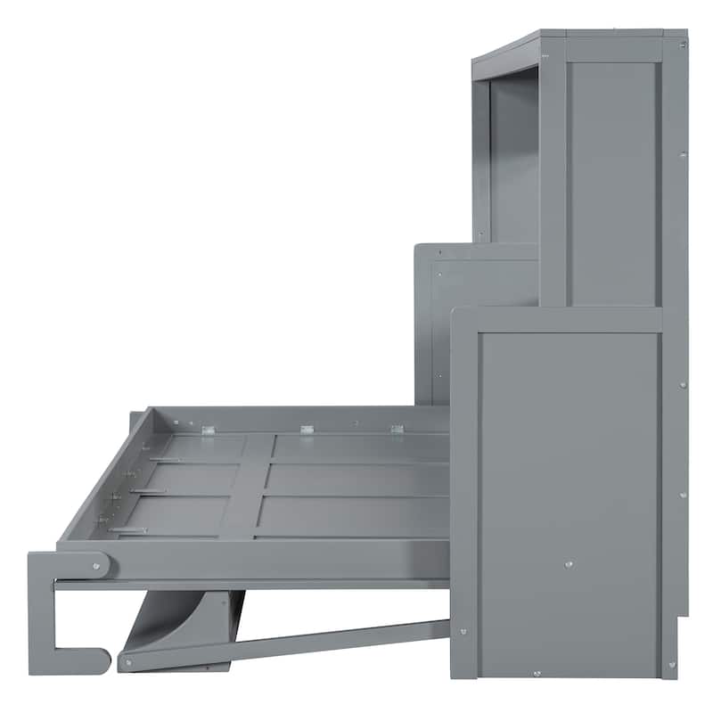Hydraulic Lift Murphy Bed with Built In Desk Design, Solid Pine Wood Wall Platform Bed, Full/Queen Size