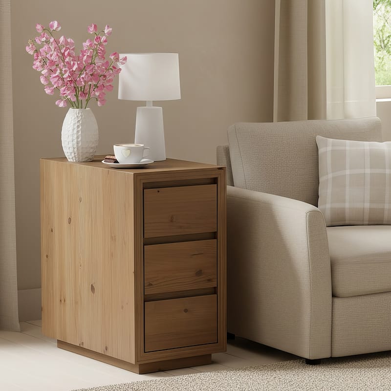 Rustic 3-Drawer Solid Wood Nightstand, Fully Assembled, 23.62"H