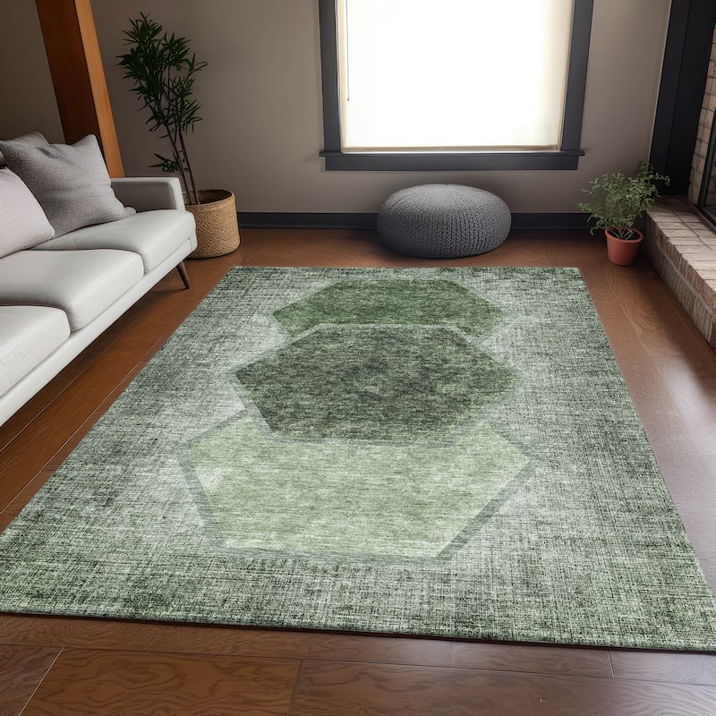 Premium Washable Super Soft Modern Hexy Mayfield Rug - Olive - 5' x 7' 6" - Rectangle