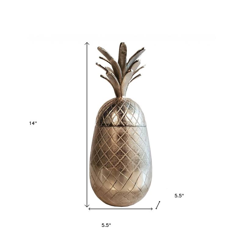 HomeRoots Pineapple Storage Aluminium Decor - 5.5' X '5.5' X '14